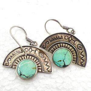 Vintage Boma Sterling Earrings Dangle Half-moon Turquoise Southwestern Style